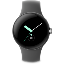 Google Pixel Watch Polished Silver mit Armband Charcoal